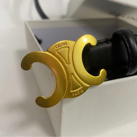 Celine Black Leather Belt | Gold Triomphe Buckle | 80cm / 32in - Picture 1 of 5